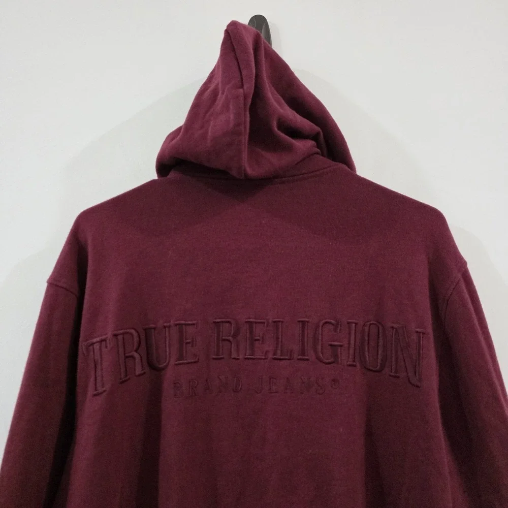 True Religion Mens Zip Up Hooded Sweater Size Large Spellout Logo Y2K Grunge